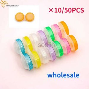 Kontaktowe akcesoria soczewki 10/50pcs Hurtownia prosta mini L+R Case Girl Kobiety Kolorowe soczewki Pojemnik Oczy D240426