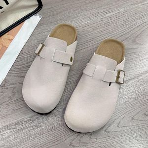 Lässige Schuhe Abdeckung Zehen House Slipper Plattform Frauen Flock Med rutschen 2024 weiche PU Stoff Huf Heels Retro Autumn Gummi Leisu