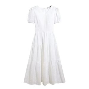 French Vintage V-neck Gentle Long Slim Lace White Embroidered Dress 240418