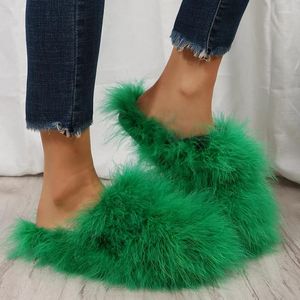 Casual Shoes 2024Fluffy Ostrich Feather Slippers For Women Outdoor Slider Real Feathers Luxury Autumn Winter