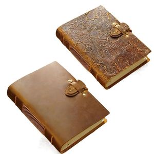 Handmade Leather Bound Journal Genuine Leather Cover Vintage Sketch Notebook Unlined Blank Pages Daily Notepad 240417