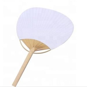 Spot Play Blank Blan Bamboo Handled Paper Fan Round Fan