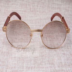 Whole- Round Sunglasses Cattle Horn Eyeglasses 7550178 Wood Men and women sunglasses glasess Eyewear Size 55-22-135mm266G