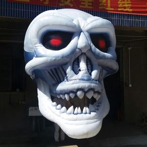 4mH (13.2ft) Crazy Halloween decoration giant inflatable skull head hanging skeleton model with internal blower for event stage advertising