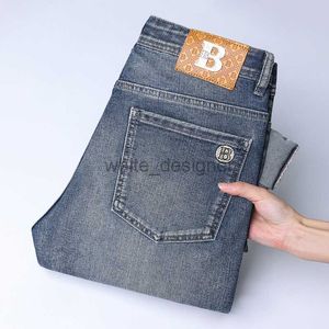 Designer jeans för män danba klassisk blå tvättvatten kvalitet jeans mäns elastiska smala passform små raka fötter mäns byxor