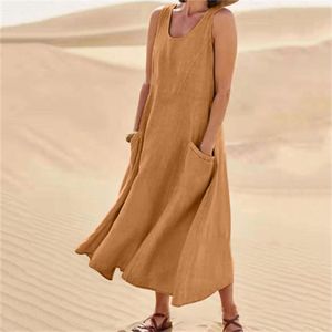 Heiße Sommer Frauen lässige Kleider Taschenhülse round Hals Frauen Baumwolle Kleid Lose Khaki Weiß schwarzes Haus im Freien Rock großer Größe S-5xl