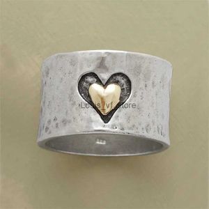 Band Rings Delicate Silver Color Heart Ring for Women Fashion Metal Two Tone Engagement Wedding Jewelry H240425