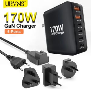 Ladegeräte URVNS 170W USB C -Wandladegerät, Gan 6port USBC Laptop Schnellladestation PD 100W PPS45W für MacBook iPhone iPhone Samsung S23/22/21