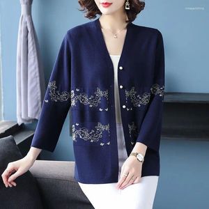 Kvinnors stickor 2024 Spring och Autumn Fashion Thin Cut Out Printing Casual Loose Omatail Outwear Ice Silk Sticked Cardigan