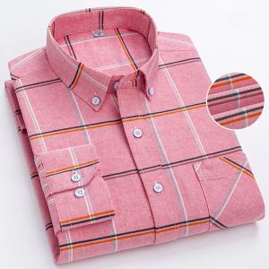 Slippers 100% Cotton Men's Shirt Oxford Fabric Stripe Plaid Solid Fashion Casual Long Sleeve Shirts Spring Autumn Dress Single Breasted