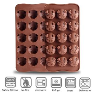 Moulds 15 Holes Funny Pig Silicone Chocolate Mold Fondant Patisserie Candy Mould Cake Waffle Baking Mold Decoration Baking Accessories