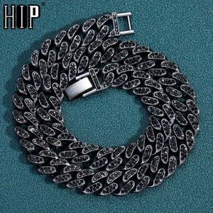 Strands Hip Hop 1 set of 13MM all ice paved black Rhinestone Miami Curb Cuban chain CZ sparkling necklace 240424
