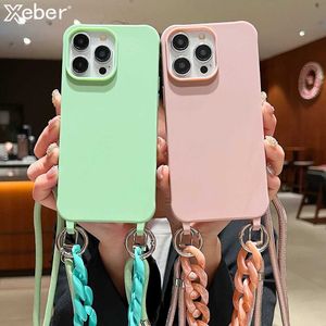 Cell Phone Cases Cross System Cord Soft Acrylic Bracelet Case for iPhone 15 Pro Max 14 Plus 13 12 11 Liquid Silicone Shock Cap J240426