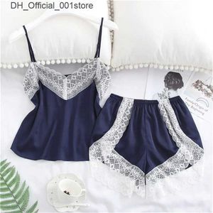 Seksi set dantel patchwork süspansiyon gevşek şort iki parçalı kadın pijama seti q240426