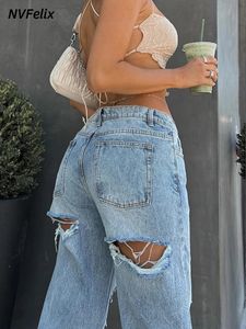 Jeans rasgados Mulheres 90s Vintage Straight Straight Straight Solten Denim Troushers Y2K Roupas calças de jeans folgadas