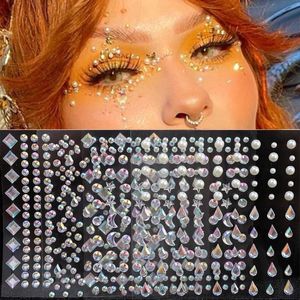 Tatueringsöverföring Eyeshadow Eyeliner Face Diamonds Sticker Nail Body Glitter Crystal Temporary Tattoo Stickers 3D Rhinestone Gems Jewels Sticker 240426