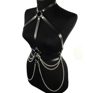 Belts Sexy Women Suspenders Chest Leather Belt Harajuku Gothic Lingerie Adjustable Bondage Holographic Metal Chain Tassel Harness 5903108