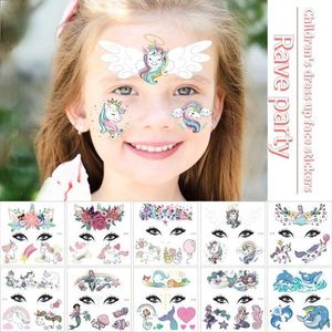 Tatueringsöverföring 1st barnen Carnival Party Face Stickers Tattoo Stickers sjöjungfru Dolphin Animal Dress Up Fun Tattoo Paper Temporära tatueringar 240426