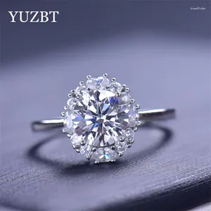 Clusterringe Yuzbt 18K Weiß Gold plattiert 1,5 Brilliant Cut Diamond Past D Color Moissanite Circle Stones Ring Hochzeit Schmuck