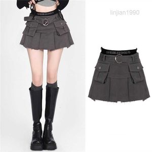 Skirts High Street Ladies Summer Clothes Sexy Women s Waist Pleated Y2K A line Spicy Girl Pocket Uniform Mini 230321