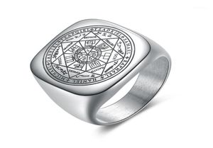 Cluster Rings Solomon For Men Silver Color Magic Runes Stainless Steel Signet Pagan Amulet Male Jewelry12135137