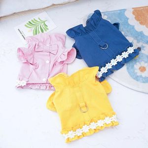 Dog Apparel Spring Summer Clothing Flared Sleeve Puppy Vest Solid Colour Pet Cardigan Yorkshire Two Legs Clothes Lace