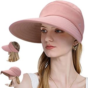 Cappello da sole da donna, 2 in 1 Zipoff UPF 50+ UV Wide Brim Beach Sun Visor Cappello, cappello da golf confezionabile