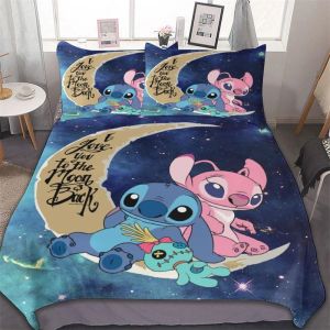 Kudde täcke täcke stitch söta barn vuxna sängkläder set anime 3d tryckuppsättning med 1 täcke täckning och 2 kuddfodral, drottningstorlek gåva