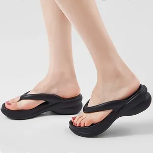 Casual Shoes Women's Block Heel Flip Flops Open Toe Solid Color Non-slip Slides Indoor Outdoor Beach Slippers