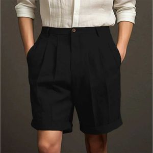 Mens Shorts M XXL 2024 Yaz Mens Şortları Klasik Ofis ve Evde Düz Renk Sıradan Gevşek Pantolon Yüksek Elastik Bel Ultra İnce Yük trenleri için uygun