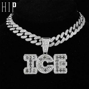 Strands HIP Iced Out Letters ICE pendant with 13mm Cuban Link chain rhinestone necklace suitable for men and women rap singer jewelry 240424