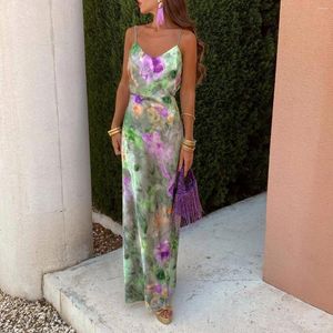 Casual Dresses Women Dress Print Party Halter Long Beach Sexig Sling ärmlös Backless Tie Dye Elegant Straight Vestidos Summer