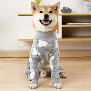 Hoodies Sıcak Flanel Pijamalar Evcil Köpekler İçin Dörtlü Onesie Kolay Temizlenmesi Basit Rahat Termal Pijamalar Kış Giysileri