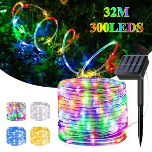 Remsor utomhus LED Solar Strip Rope Tube Fairy Light Solar Powered Garland String Light Chrumed Decor for Garden Lawn Tree Yard staket