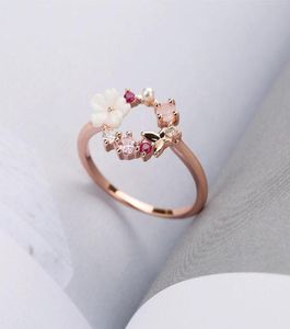 Wedding Rings Butterfly Flowers Ring Size 6 7 8 9 10 Fashion Creative 1PC Crystal Zircon Rose Golden Glamour Accessories6437386