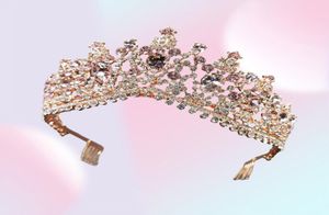 Hårklämmor Barrettes Pink Crystal Tiaras och Crown Bridal Wedding Accessories Enkla huvudstycken Pannband för Women Girls Party 1615407