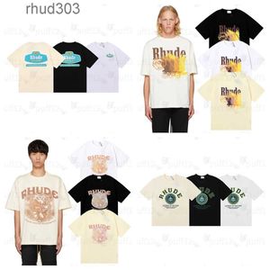 Rhude T Shirt Tasarımcı Erkek Tişörtler Gelgit Baskılı Erkek Tişörtler Erkek Kadınlar Eski Yuvarlak Boyun Kısa Kollu Tees Yüksek Sokak Kalça Hap Treetwear Rhudes Büyük Boy T XVS5