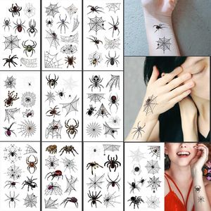 Tattoo Transfer 10 Sheets Halloween Makeup Tattoo Stickers Disponibla tillfälliga tatueringar för Halloween Party Spider Web Fake Tatoo för hand ansikte 240426