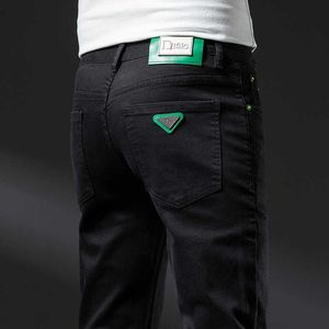 European Premium Denim Jeans for Men Pure Black Elastic Slim Fit Pants Straight