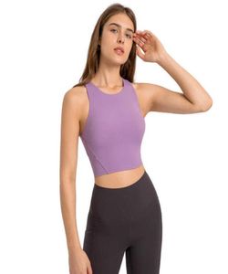 07 Racerback Yoga Tops Women Fitness Fitness Drineveless Cami Top Sports Sport Sport Slim Rimbed Round Gym Рубашки со встроенными BRA3856097