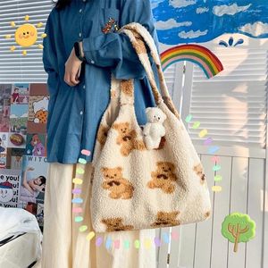 Shoulder Bags Cute Plush Bear Pattern Women Tote Bag Messenger Casual Daily Wear Hand Purse Large Capacity Money Clutch Fashion J60D