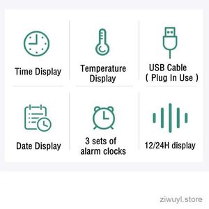 Desk Table Clocks Plug-in Use Digital Alarm Clock with Temperature Humidity 3 Alarms Snooze Table Clock Night Mode 12/24H USB Electronic LED Clock