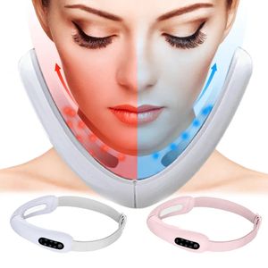 Microcurrent Face Lift Machine LED Pon Therapy uppvärmd bantning Massager Double Chin käke V Line Anti Aging Wrinkle Beauty 240425