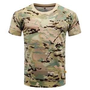 Taktische T-Shirts Herren Sport T-Shirt Tactical Summer Military Camouflage T-Shirt Schnelltrocknen kurzärmeliges O-Neck Top Wanderjagd Battle T-Shirt 240426