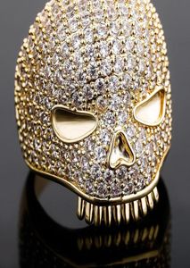 Lodowany pierścień czaszki męski złoty pierścionek Wysokiej jakości pełny diamentowy pierścienie hip -hopowe biżuteria 6663656