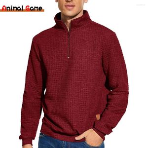 Herr hoodies Half Zipper Pullover tjockare fast färgtröja för manliga man tröjor Autum/Spring Turtleneck toppar 3xl