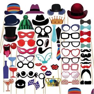 Altre forniture per feste di eventi 58pcs POOT PROPTS Crown Maschera fai -da -te Glasshi di carta Bustache Bustache su un bastone Baby Shower Birthday We Dh1jp