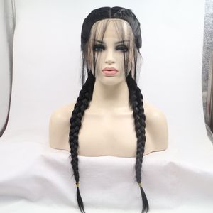 Mode svart peruk Europe och Amerika Hot Selling Half Hand Hook Front Lace Chemical Fiber Hairpiece Girl Hair Wigs Windy High Temperatur Silk Curly Hair Double Braid