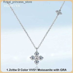 Pendant Necklaces EWYA Sparkling 1.2cttw Clover Mosonite Womens Pendant Necklace S925 Sterling Silver Diamond Necklace Wholesale Q240426