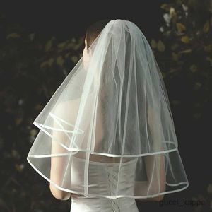 Wedding Hair Jewelry Short Wedding Veil 2T Ribbon Edge Bride Veils With Comb Cover Face Bridal Veil